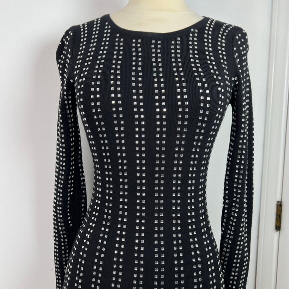 HERA Collection Women's Retro Bodycon Studded Black Dress Long Sleeves Size S - Picture 4 of 16